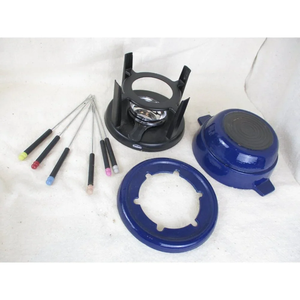 Trudeau cast iron blue Fondue pot Sauce Chafing vintage,‎ Kitchenware